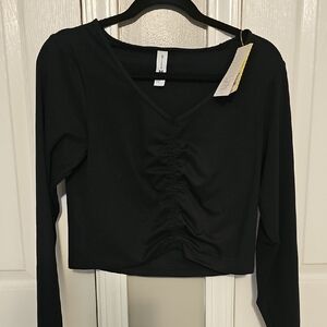 All in Motion Black Ruched Crop Blouse